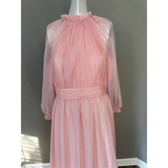 MAC DUGGAL CHIFFON RUCHED ILLUSION RAGLAN SLEEVE RUFFLED GOWN SIZE US 6 - Picture 4 of 10